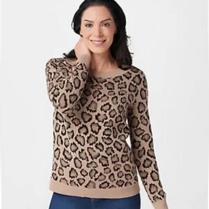 Rachel Hollis Ltd. Women's Pullover Leopard Sweater Top Brown Size XS